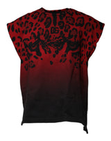 T-shirt sans manches en coton à imprimé léopard rouge de Dolce &amp; Gabbana