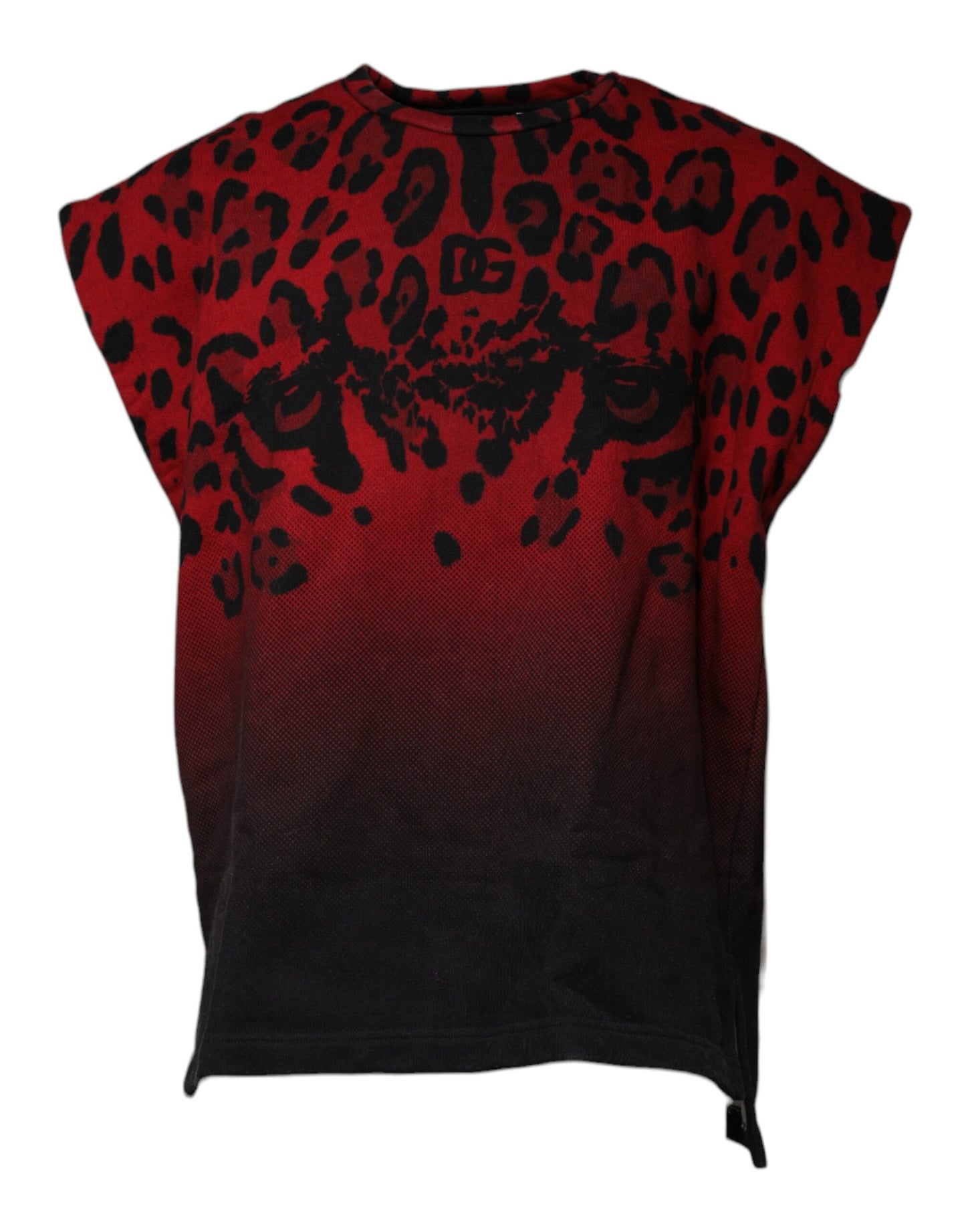 T-shirt sans manches en coton à imprimé léopard rouge de Dolce &amp; Gabbana
