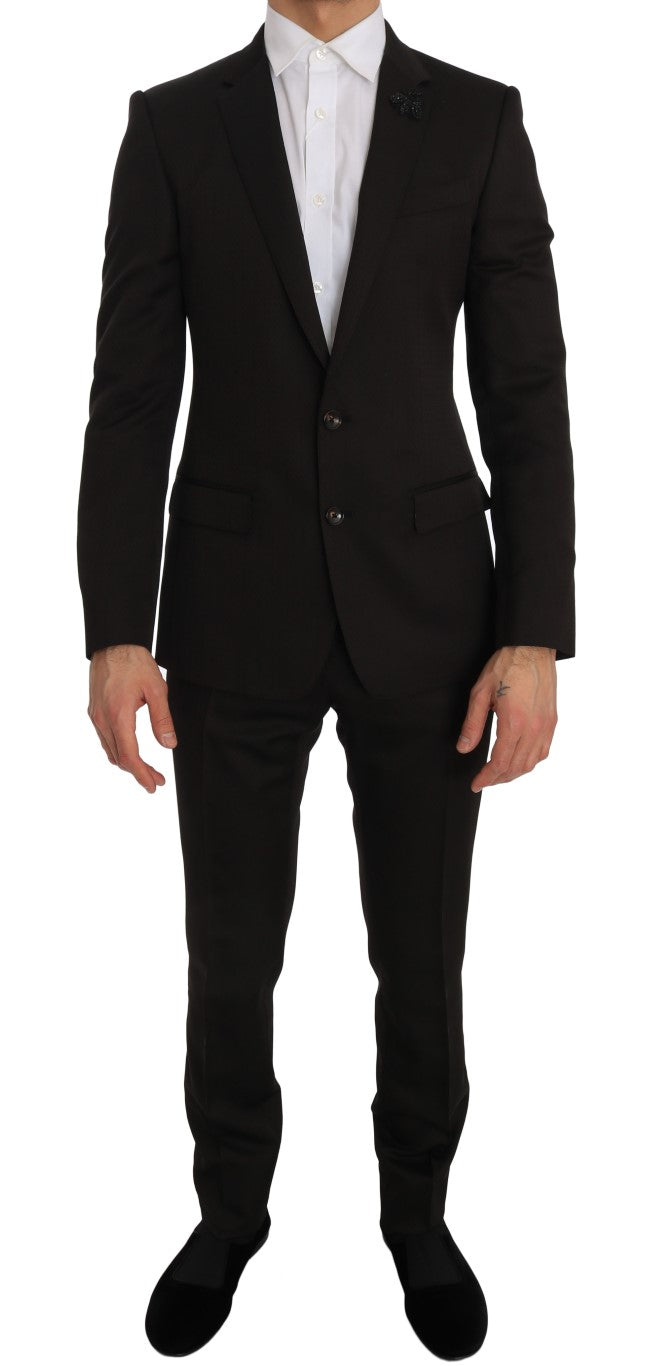 Dolce &amp; Gabbana MARTINI en laine marron Crystal Bee coupe slim