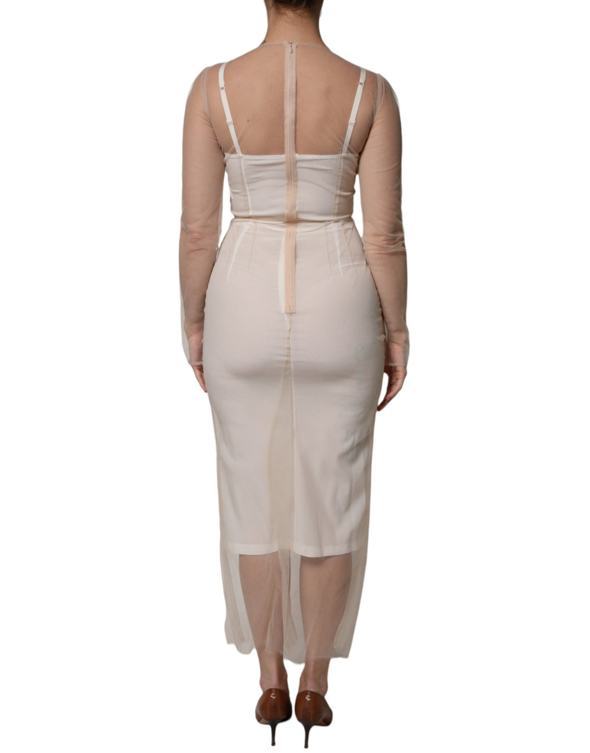 Robe Midi Bodycon Bustier en Tulle Transparent Dolce & Gabbana