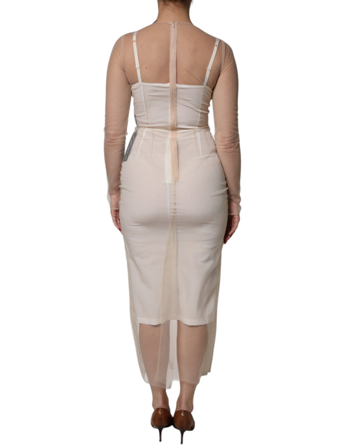Robe Midi Bodycon Bustier en Tulle Transparent Dolce & Gabbana