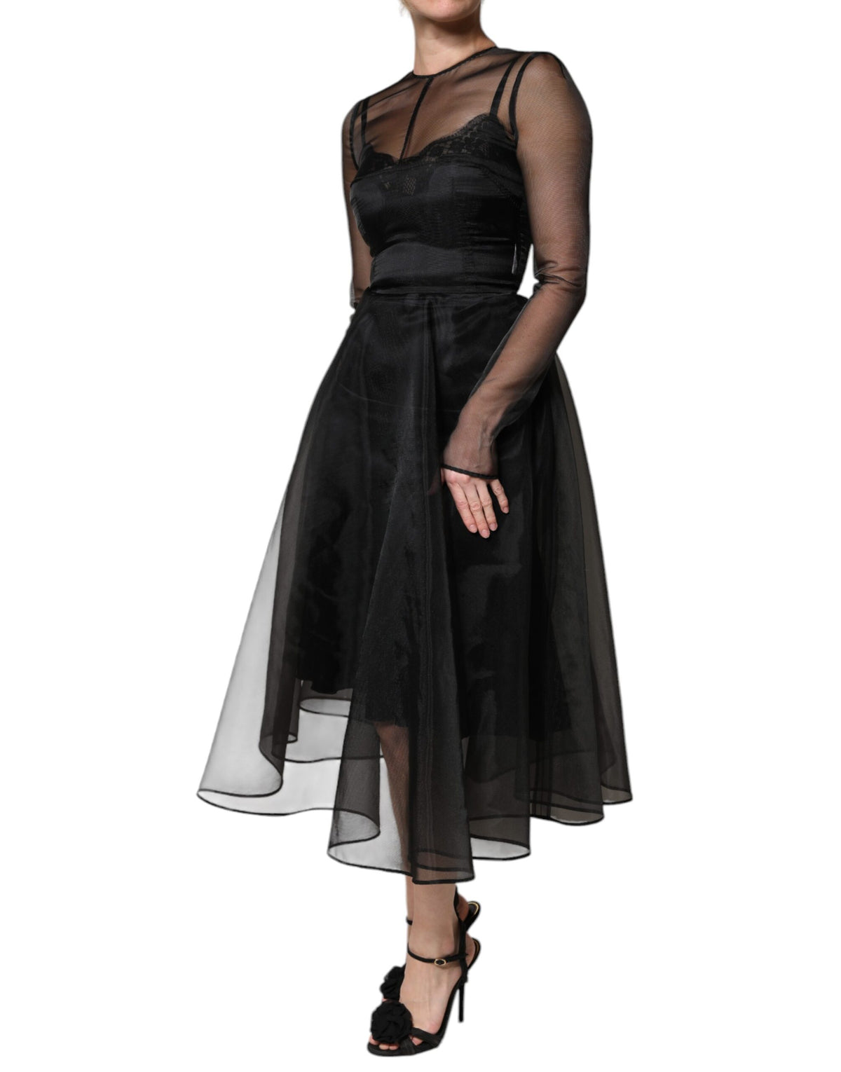 Robe Cocktail Midi A-ligne en Tulle Noir Dolce & Gabbana