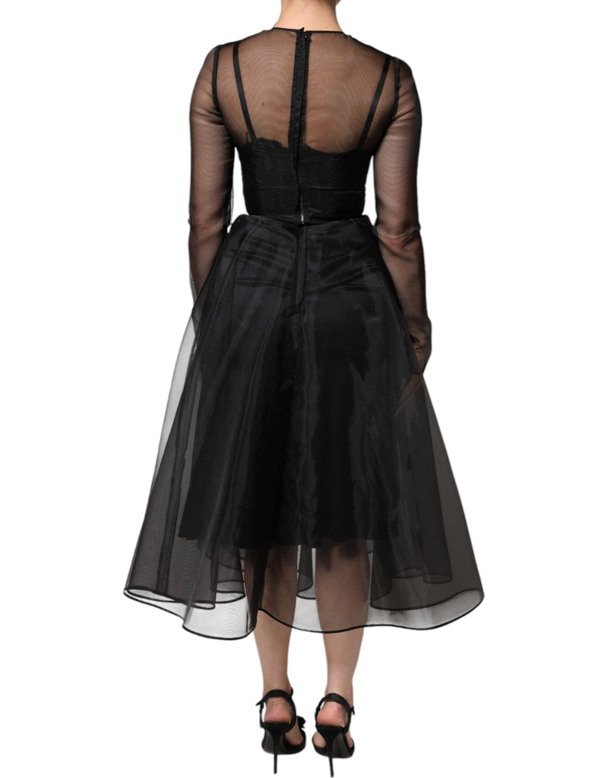 Robe Cocktail Midi A-ligne en Tulle Noir Dolce & Gabbana