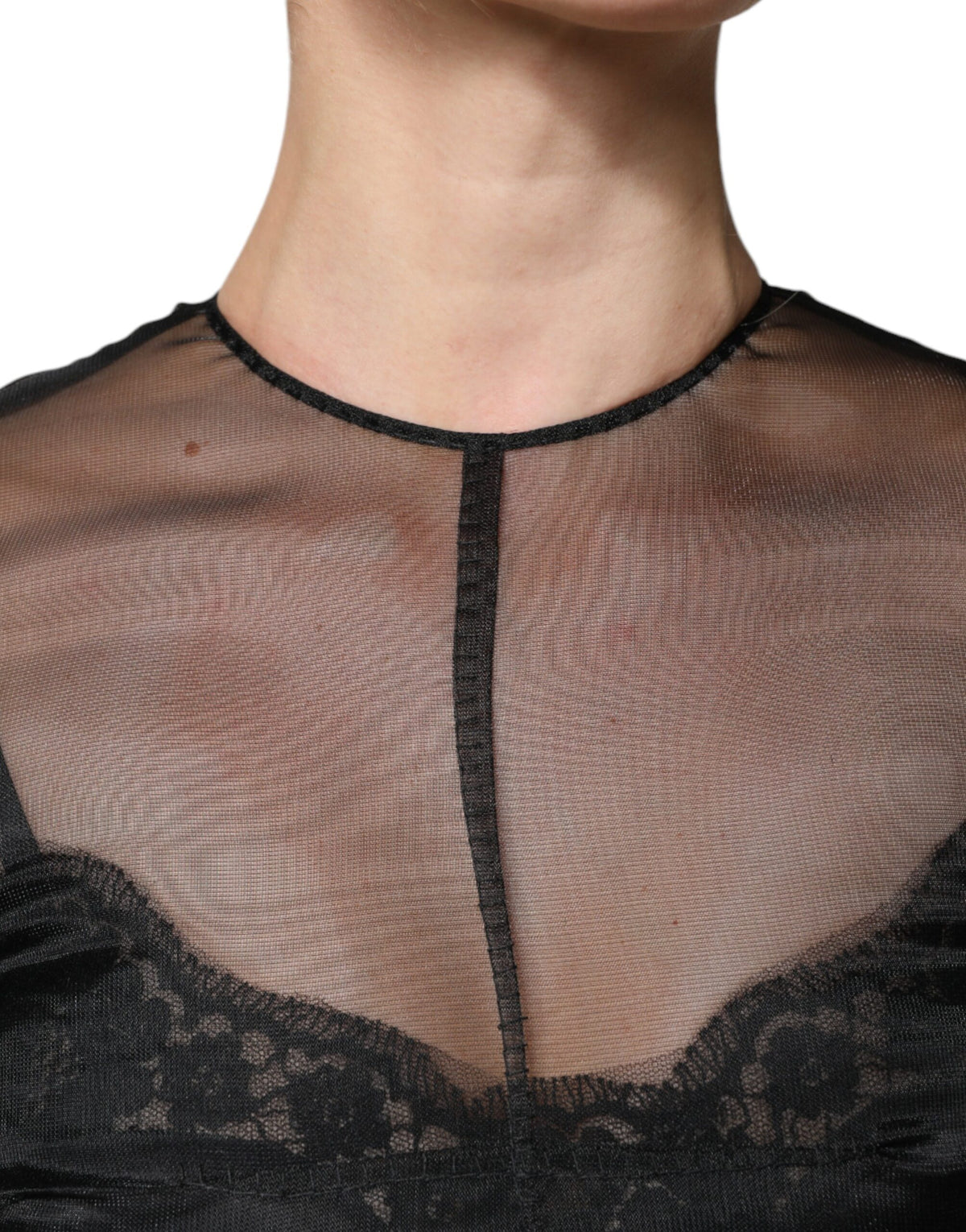 Robe Cocktail Midi A-ligne en Tulle Noir Dolce & Gabbana
