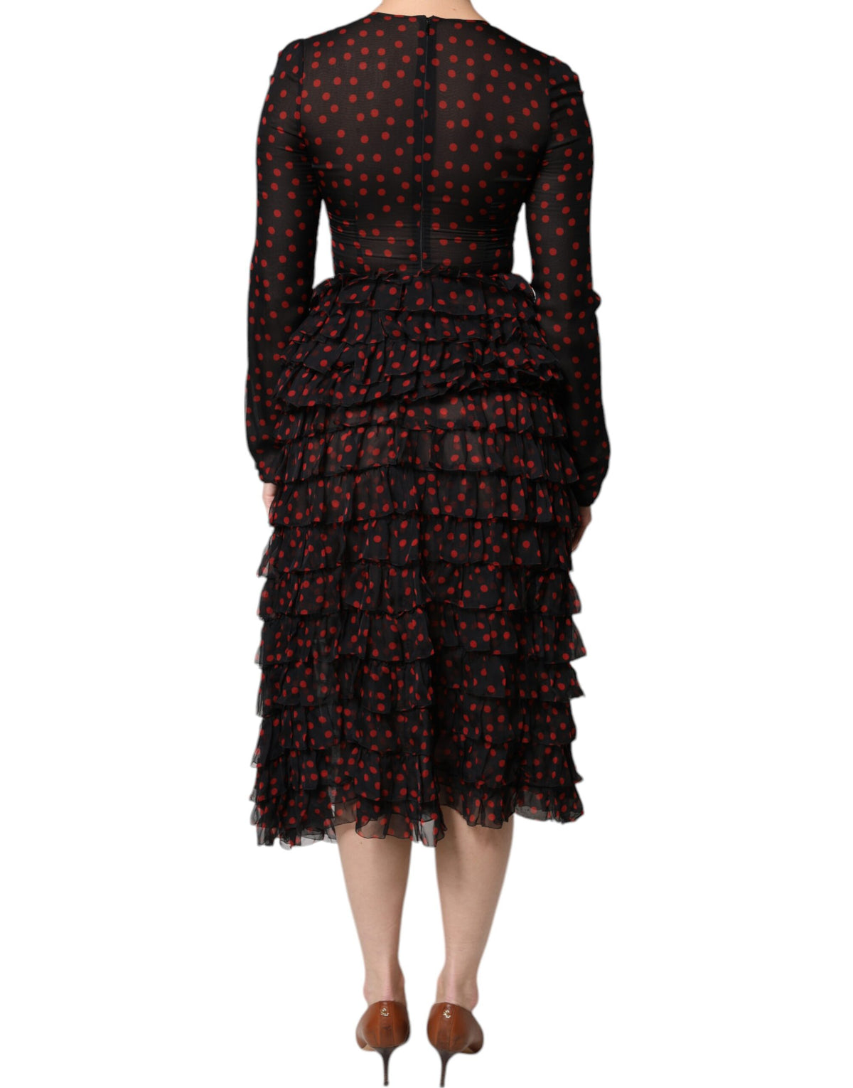 Robe Midi Superposée à Pois Noirs et Rouges en Soie Dolce & Gabbana