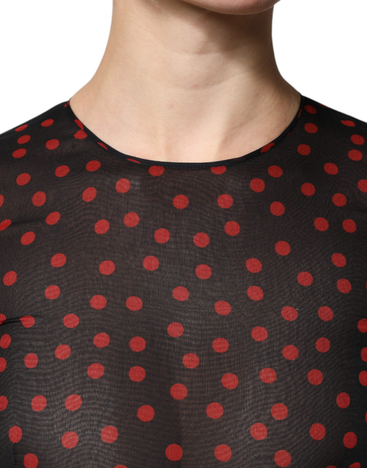Robe Midi Superposée à Pois Noirs et Rouges en Soie Dolce & Gabbana