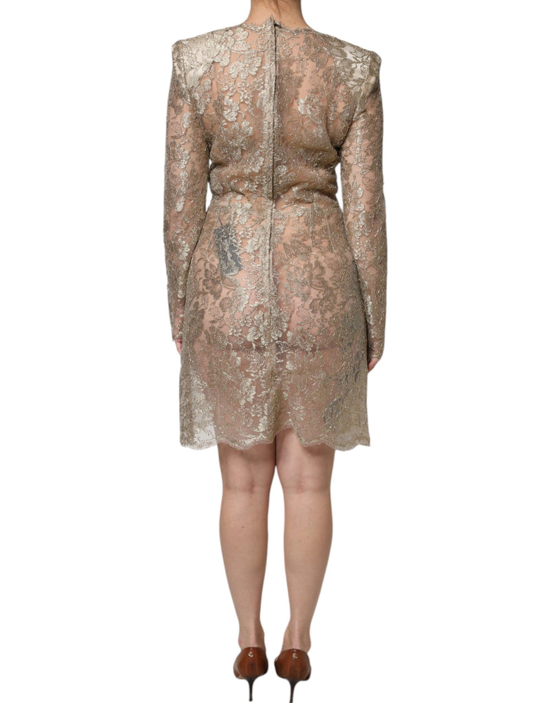 Robe Mini A-ligne en Dentelle Florale Dorée Dolce & Gabbana