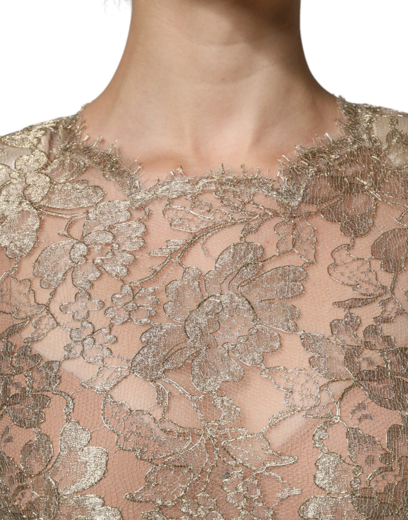 Robe Mini A-ligne en Dentelle Florale Dorée Dolce & Gabbana