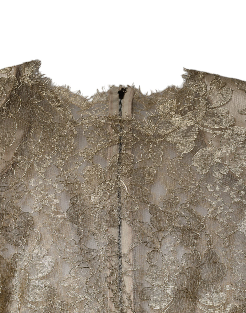 Robe Mini A-ligne en Dentelle Florale Dorée Dolce & Gabbana