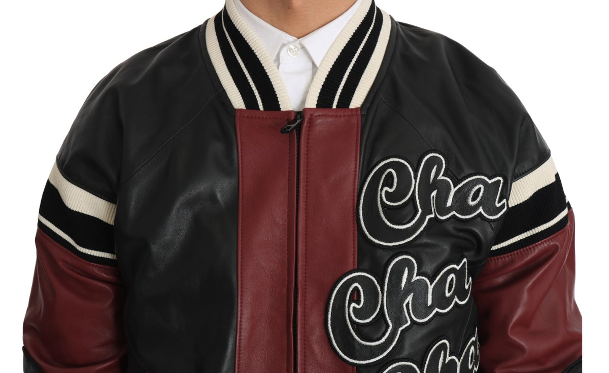Veste Dolce & Gabbana en cuir noir et rouge Club Lounge
