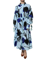 Robe Maxi à Manches Longues en Lin Bleu Clair Christian Pellizzari