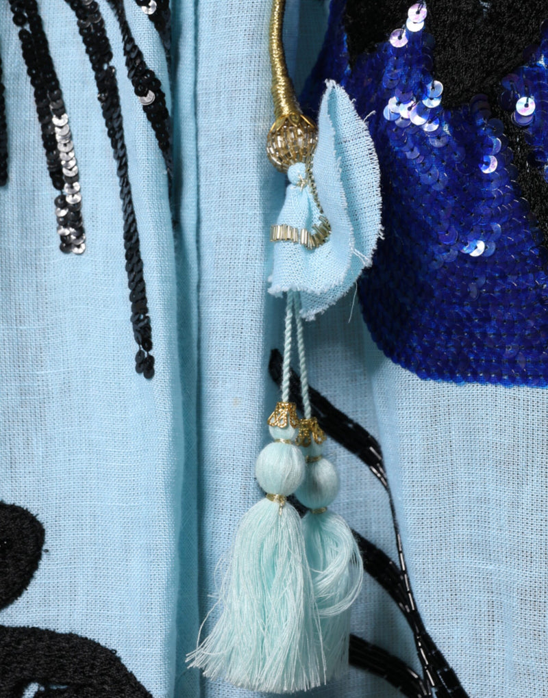 Robe Maxi à Manches Longues en Lin Bleu Clair Christian Pellizzari