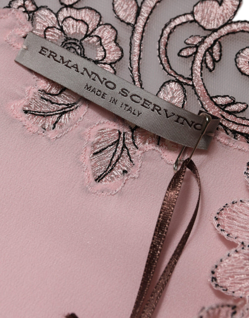 Ermanno Scervino Robe Midi en Dentelle Florale Rose avec Manches Courtes
