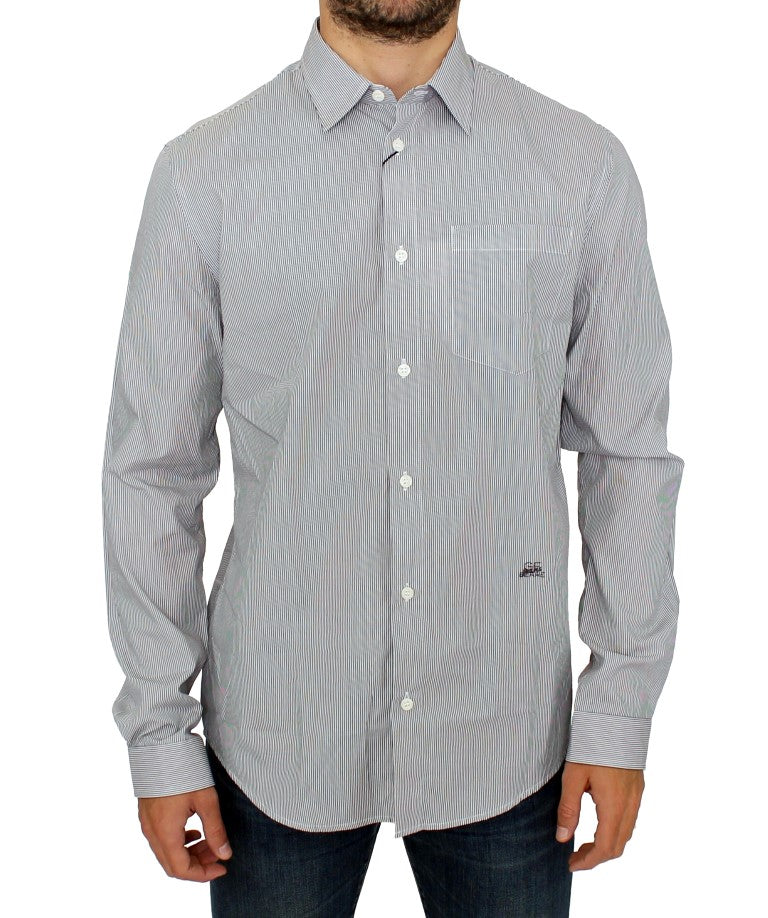 Chemise décontractée en coton rayé gris GF Ferre