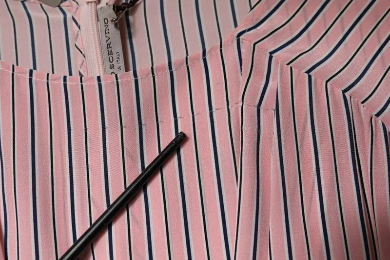 Ermanno Scervino Robe Midi en Soie à Rayures Roses à Manches Longues