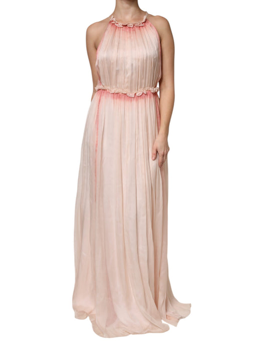 Robe maxi trapèze plissée rose sans manches d'Alberta Ferretti