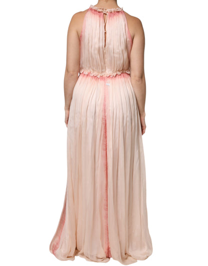 Robe maxi trapèze plissée rose sans manches d'Alberta Ferretti