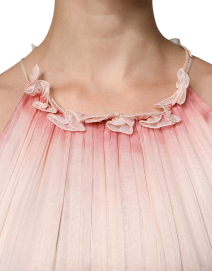 Robe maxi trapèze plissée rose sans manches d'Alberta Ferretti