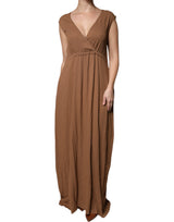 Fabiana Filippi Robe Maxi Sans Manches Brun à Col V Profond
