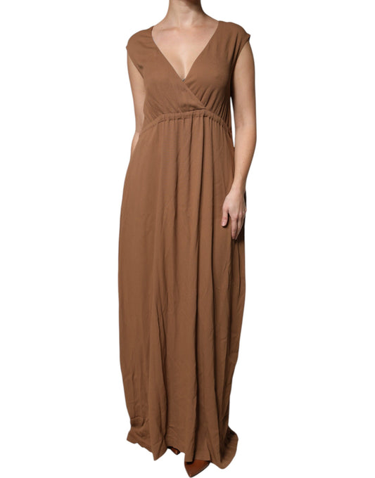 Robe longue maxi A-line marron sans manches et à décolleté V profond de Fabiana Filippi