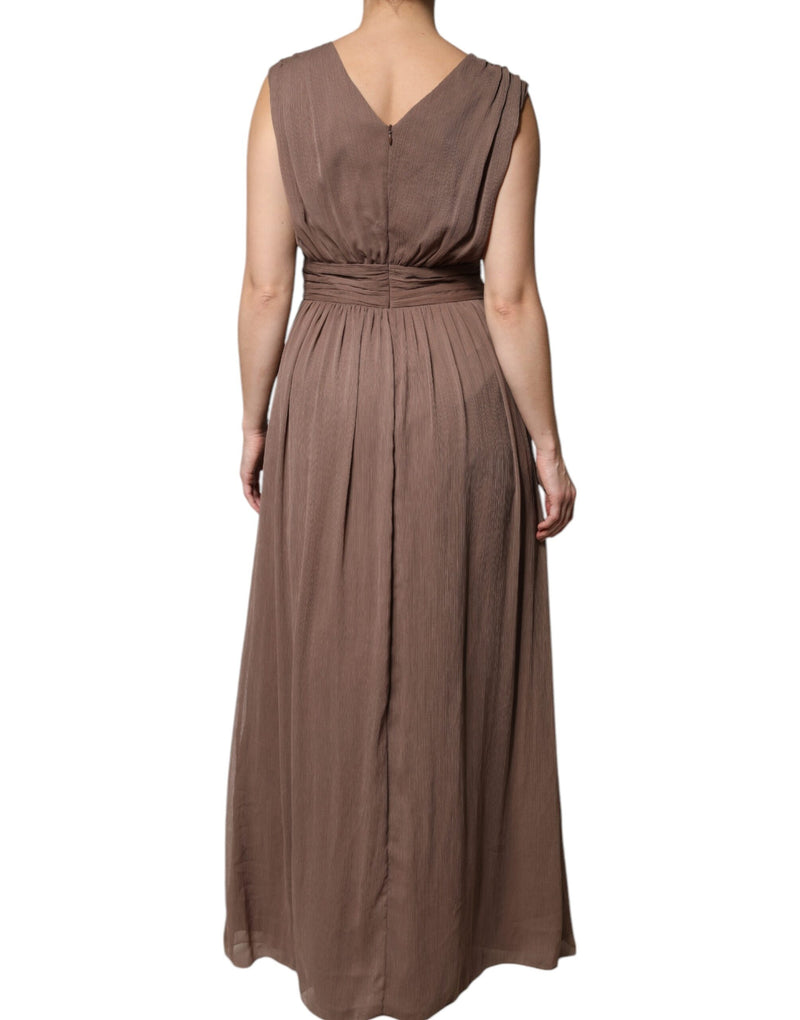 Peserico Robe Maxi Longue Sans Manches Marron à Décolleté V