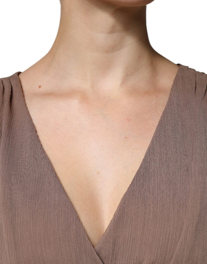 Robe longue maxi A-line sans manches à décolleté en V profond, marron, de Peserico