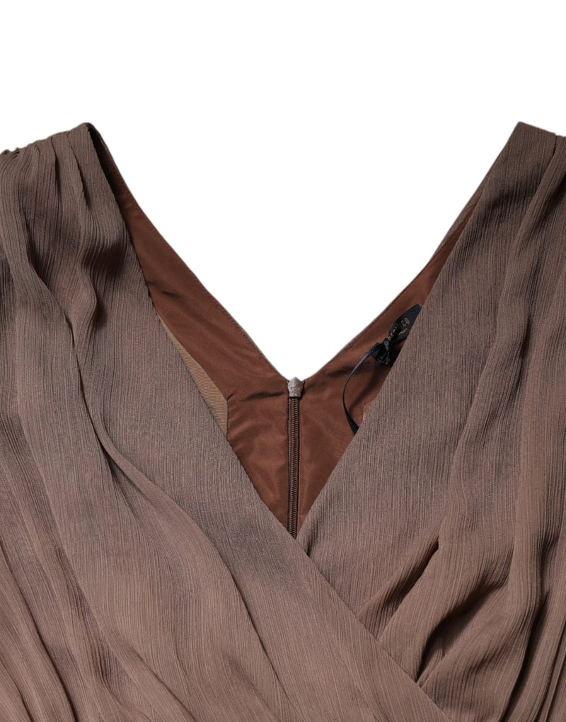 Peserico Robe Maxi Longue Sans Manches Marron à Décolleté V