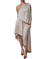 Robe Drapée Asymétrique Beige à Épaule Unique Christian Pellizzari
