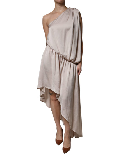 Robe asymétrique drapée à une épaule beige de Christian Pellizzari
