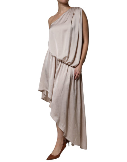 Robe asymétrique drapée à une épaule beige de Christian Pellizzari