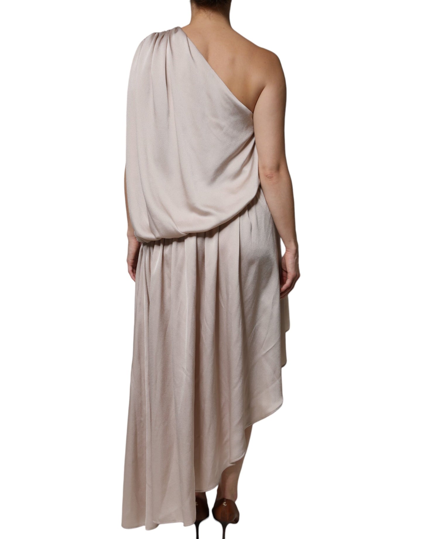 Robe asymétrique drapée à une épaule beige de Christian Pellizzari