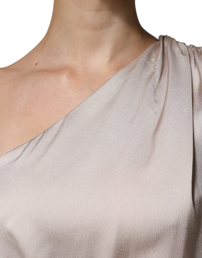 Robe asymétrique drapée à une épaule beige de Christian Pellizzari