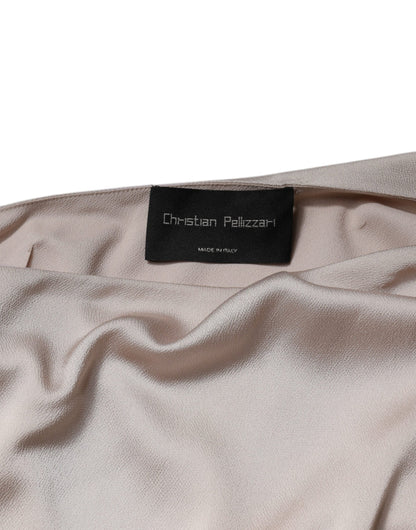 Robe asymétrique drapée à une épaule beige de Christian Pellizzari