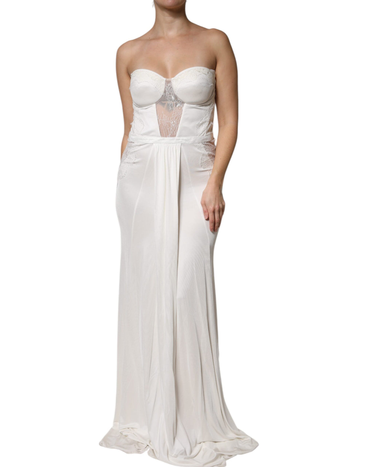Elisabetta Franchi Robe Sirène Bustier Blanche Sans Bretelles