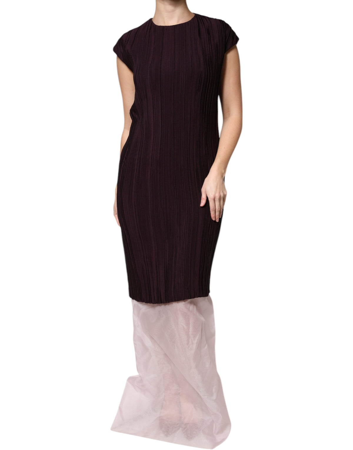 Barbara Casasola Robe Maxi Sheath en Soie Marron à Manches Courtes
