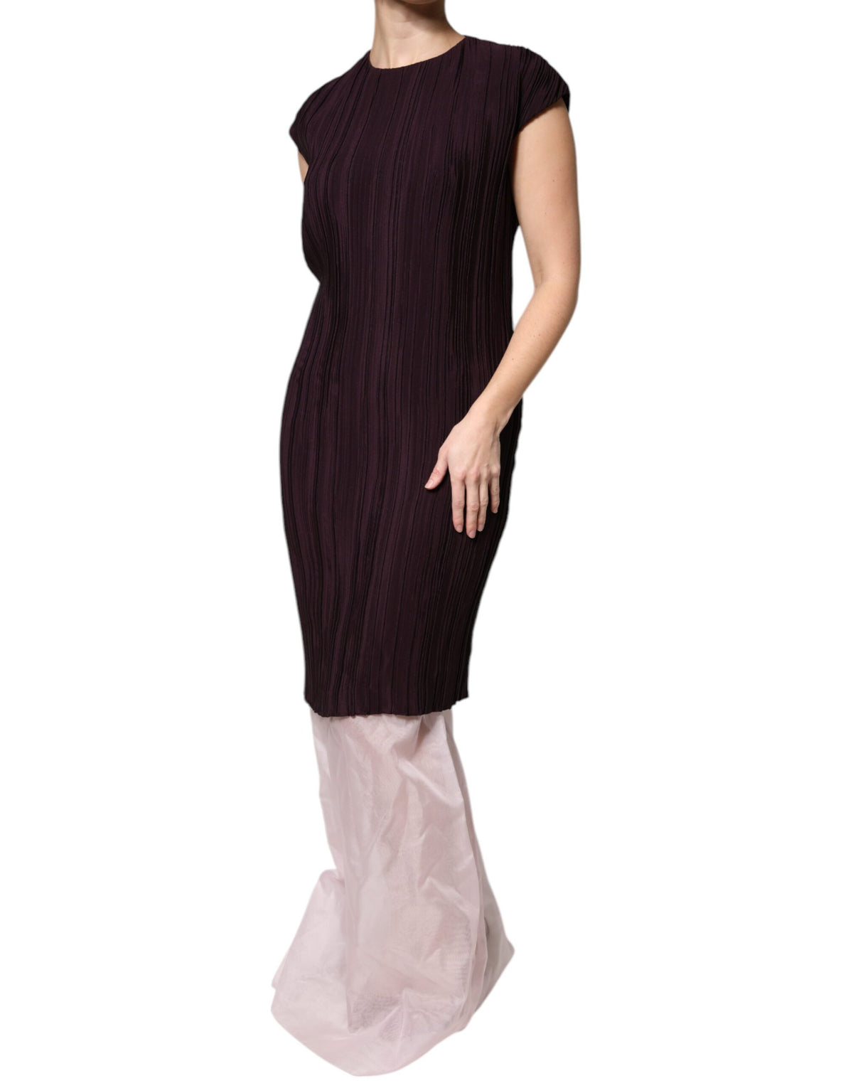 Barbara Casasola Robe Maxi Sheath en Soie Marron à Manches Courtes
