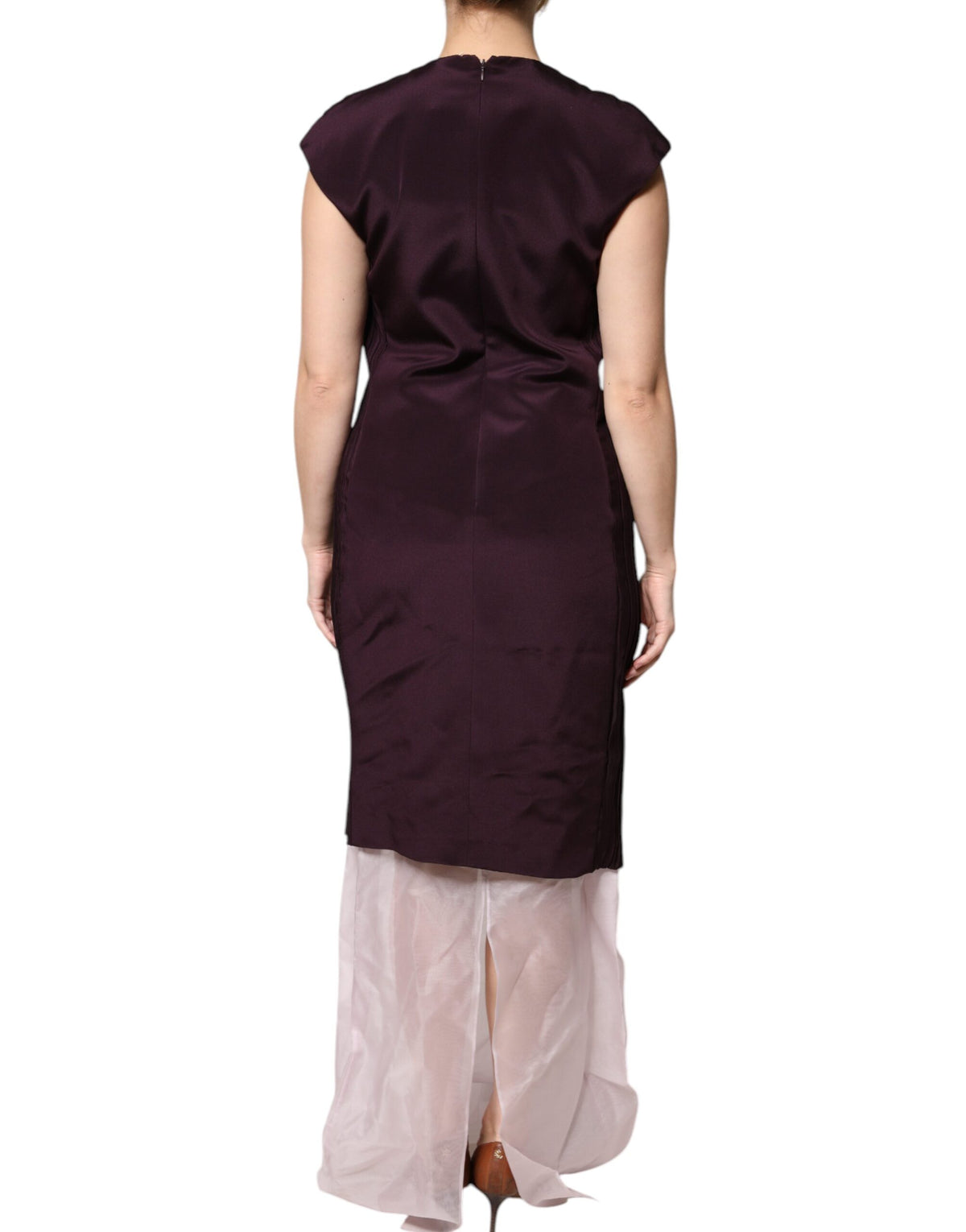 Barbara Casasola Robe Maxi Sheath en Soie Marron à Manches Courtes