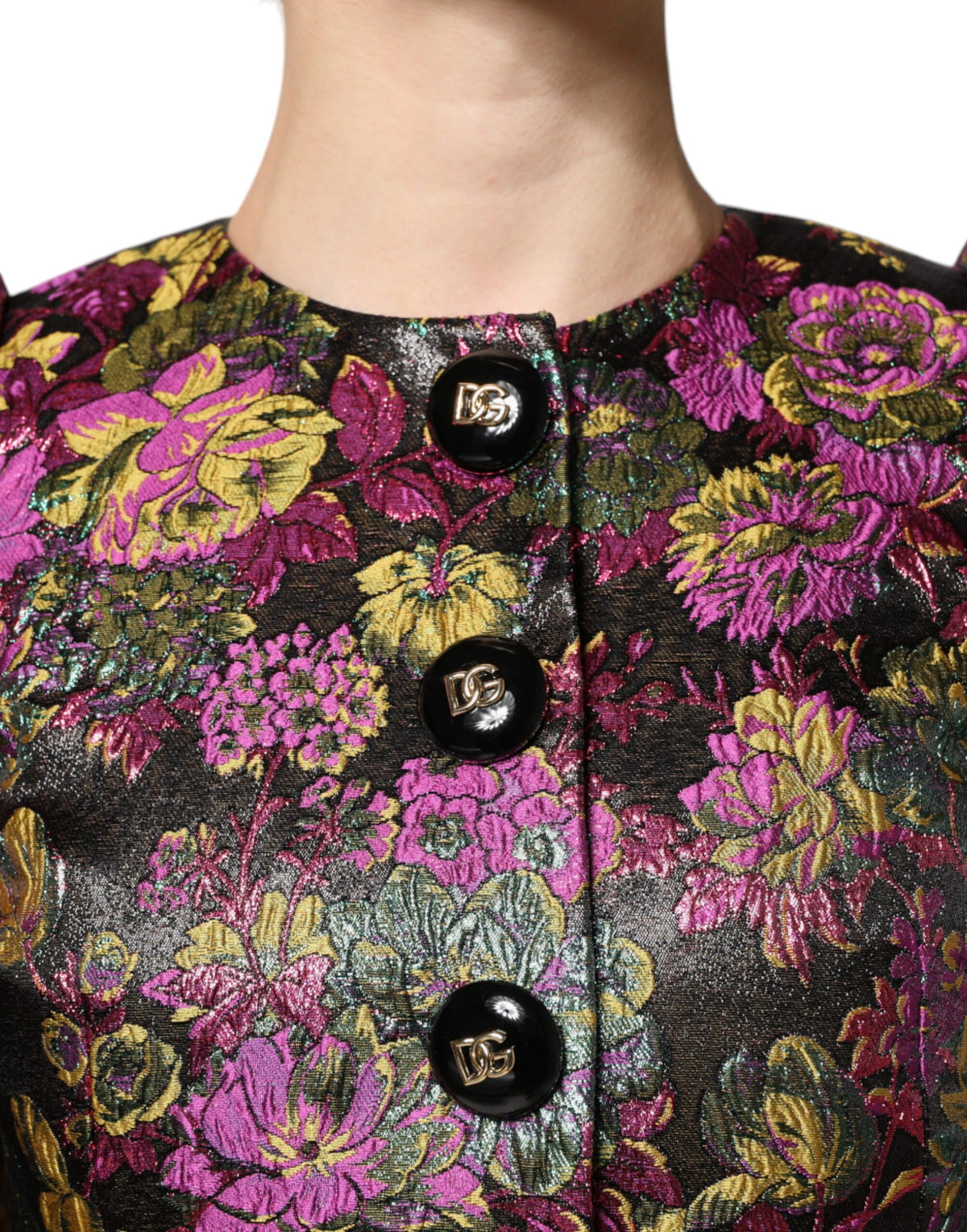 Dolce & Gabbana Veste Cropped Jacquard Floral Multicolore