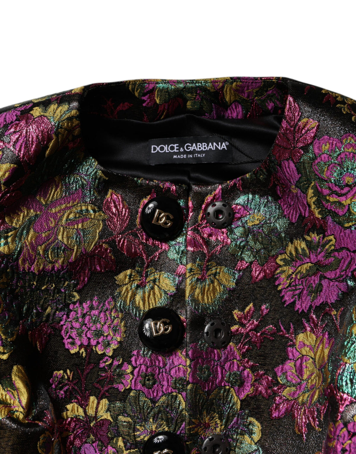 Dolce & Gabbana Veste Cropped Jacquard Floral Multicolore