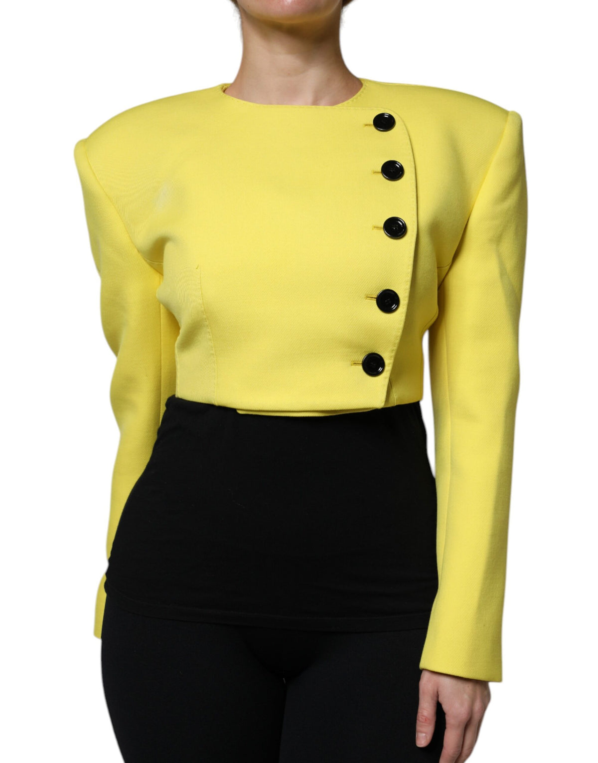 Dolce & Gabbana Veste Cropped en Laine Jaune Citron