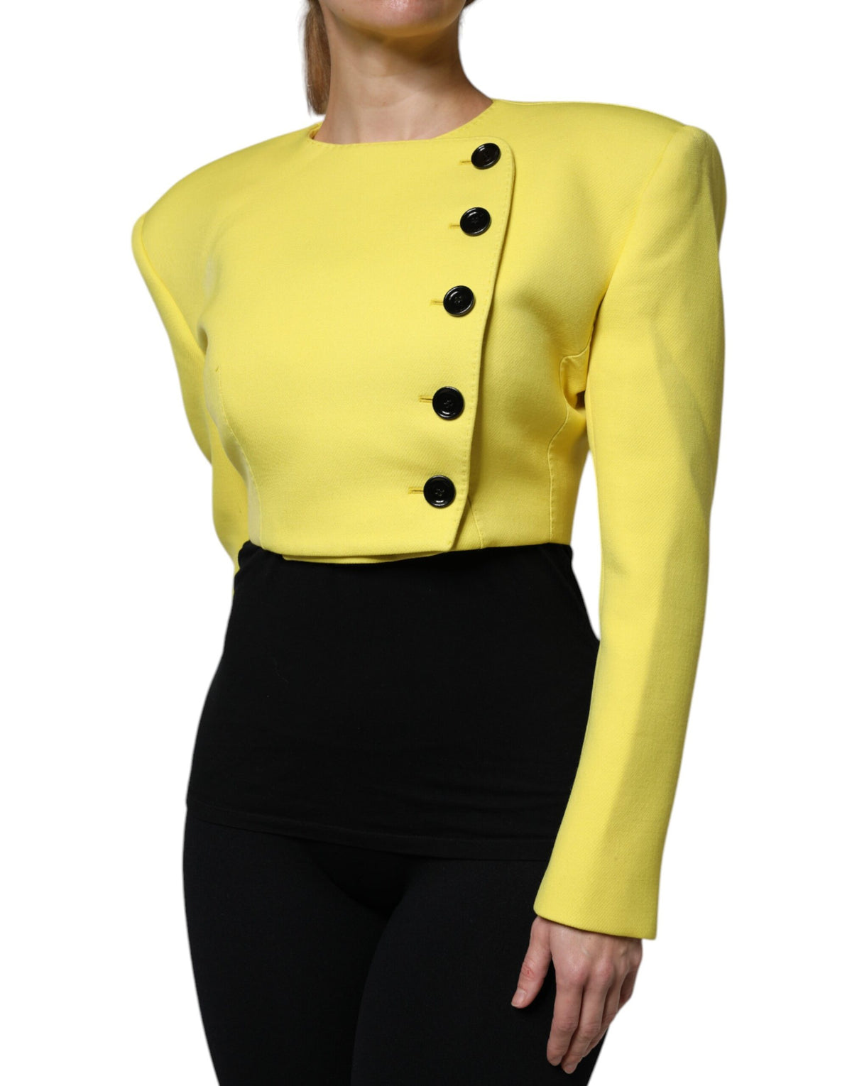 Dolce & Gabbana Veste Cropped en Laine Jaune Citron