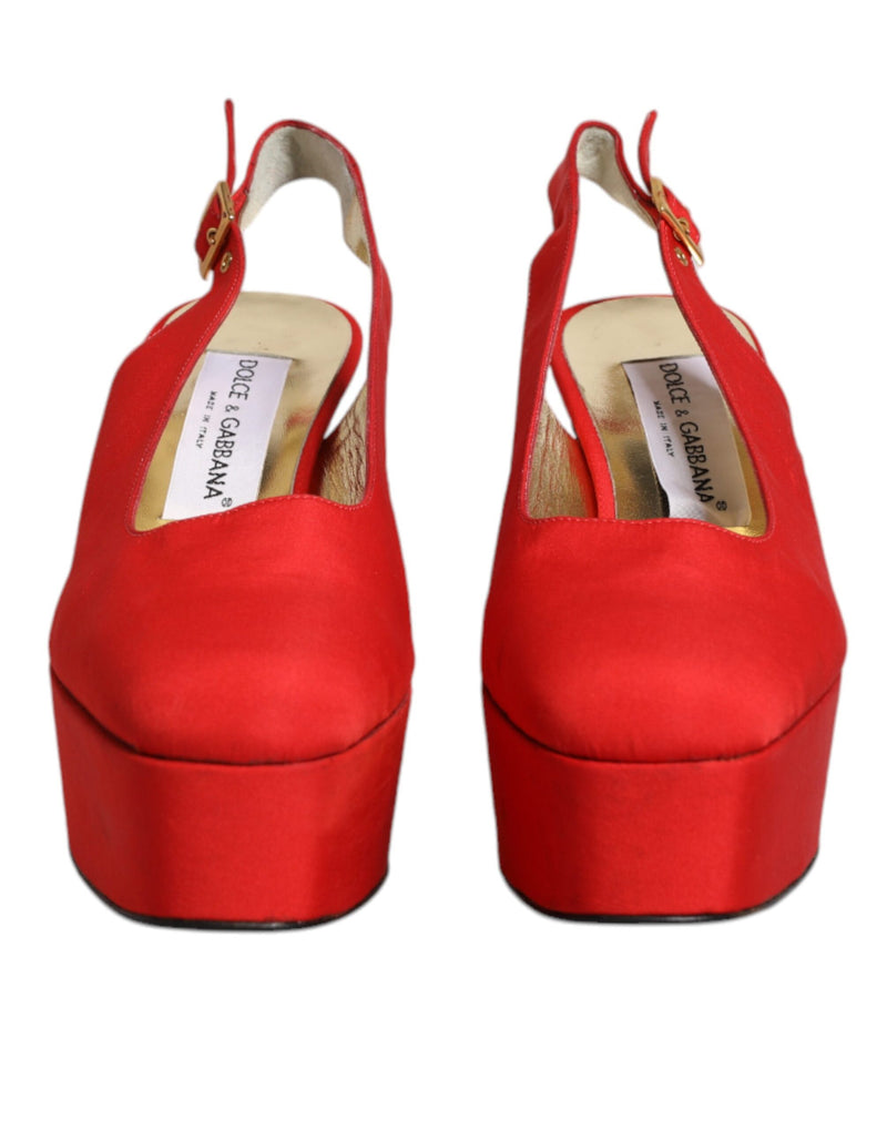 Dolce & Gabbana Red Platform Slingback Heels Sandals