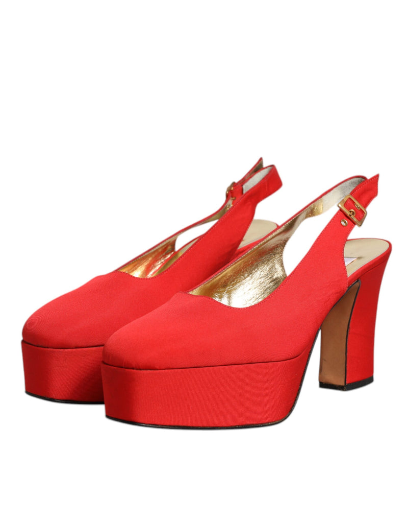 Dolce & Gabbana Red Platform Slingback Heels Sandals