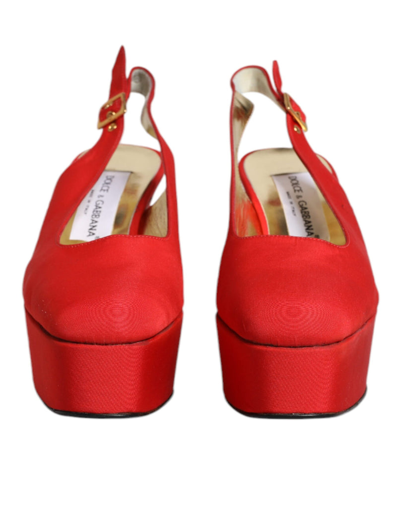 Dolce & Gabbana Red Platform Slingback Heels Sandals