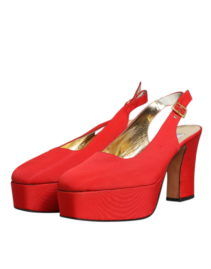 Dolce & Gabbana Red Platform Slingback Heels Sandals