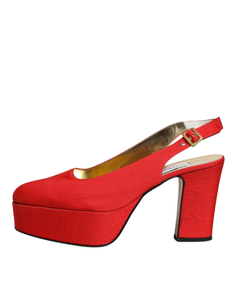 Dolce & Gabbana Red Platform Slingback Heels Sandals
