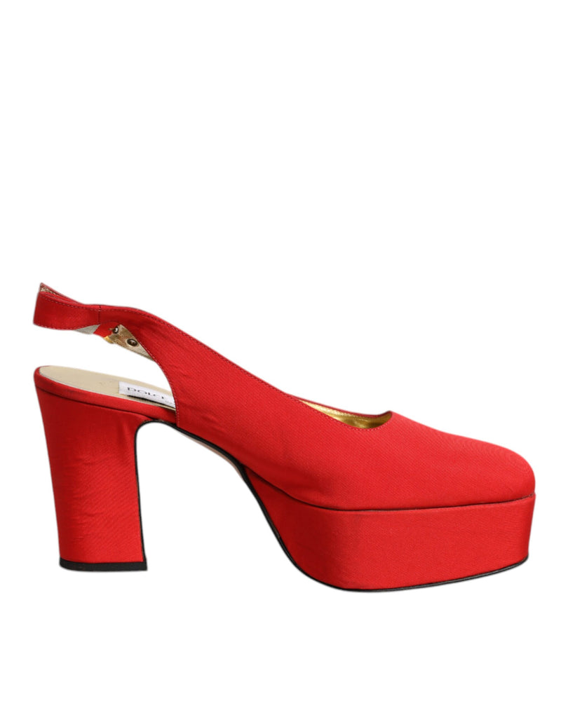 Dolce & Gabbana Red Platform Slingback Heels Sandals