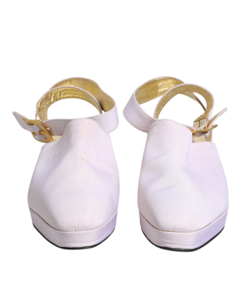 Dolce & Gabbana Off White Block Heel Slingback Sandals