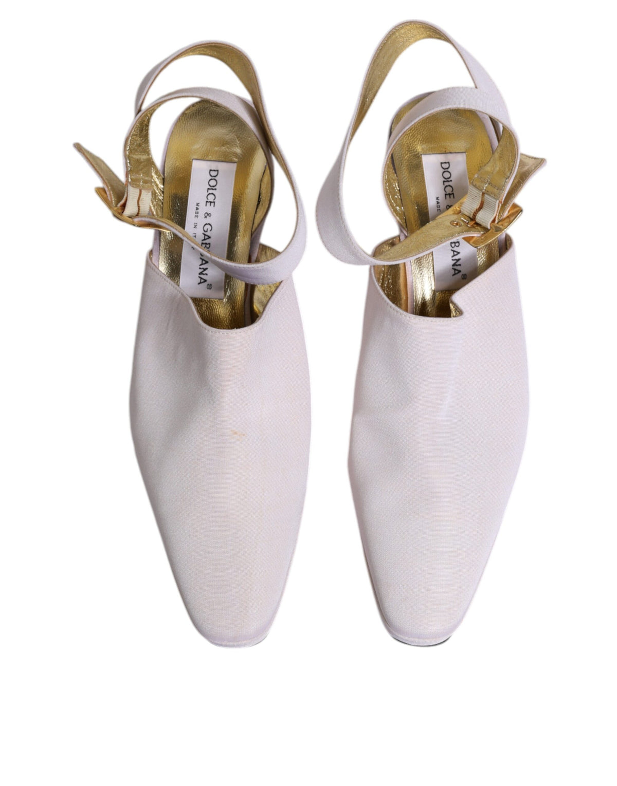 Dolce & Gabbana Off White Block Heel Slingback Sandals