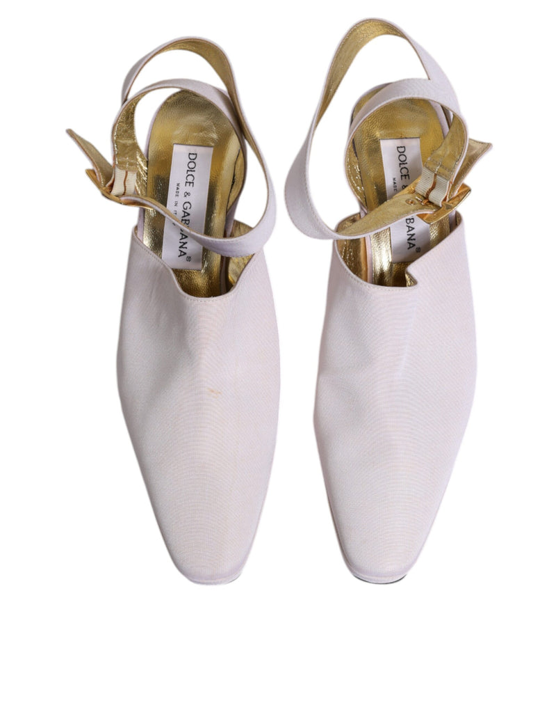 Dolce & Gabbana Off White Block Heel Slingback Sandals